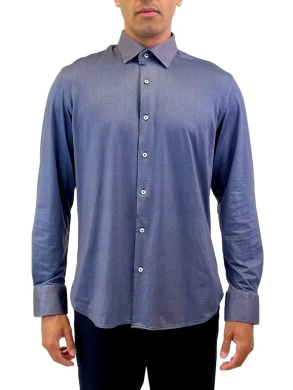 Luchiano Visconti Navy Geo Print 4 Way Stretch Long Sleeve Shirt/13008